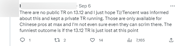There were reports that no team other than China could switch to version 13.12