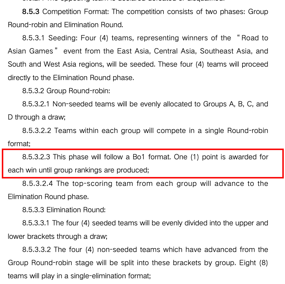 Group stage matches will be BO1 and played once