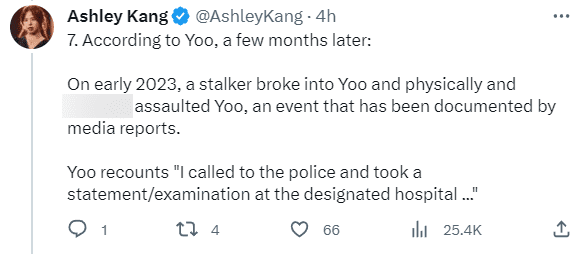 Yoo shared that she was once attacked by a stranger and had to go to the hospital for observation
