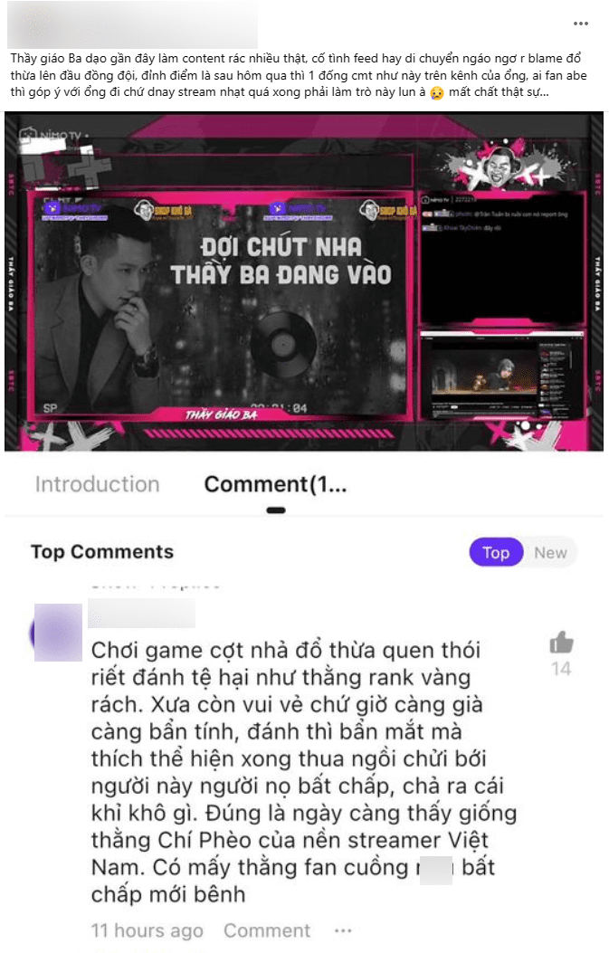 Some opinions condemn the male streamer for blaming teammates to create content
