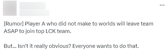 There are reports of an LCK player requesting to leave as soon as possible