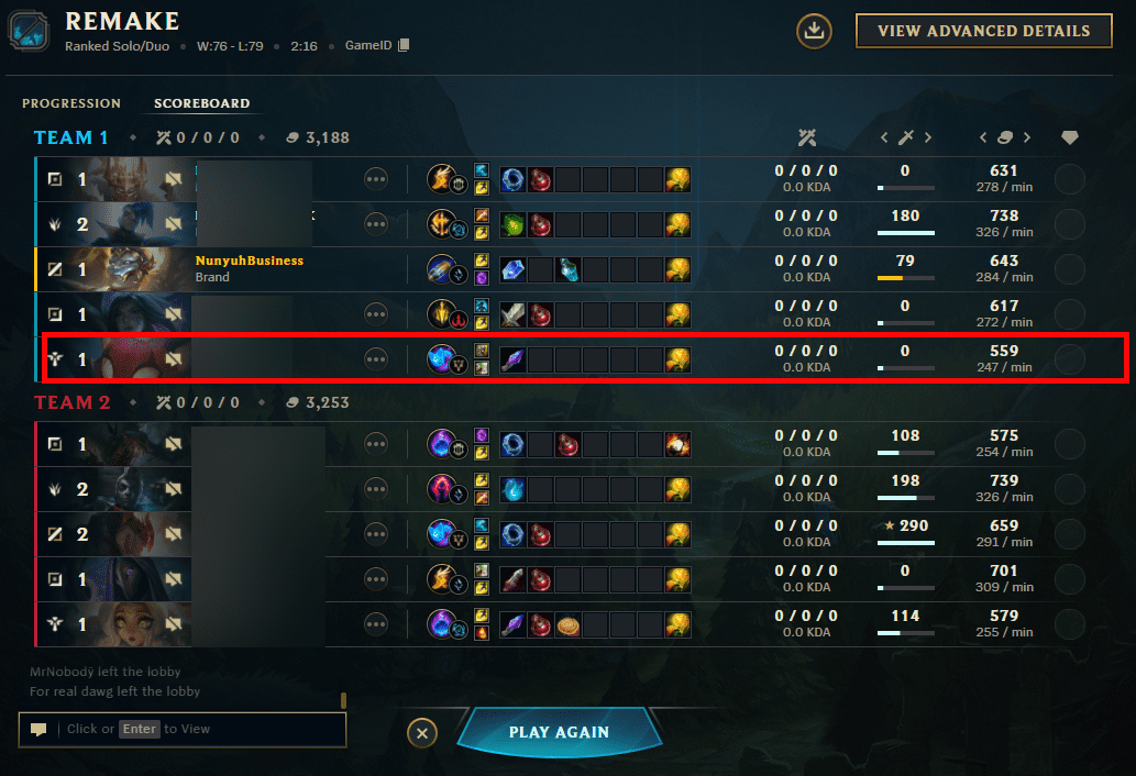 The match was remade when a player went AFK with Yuumi