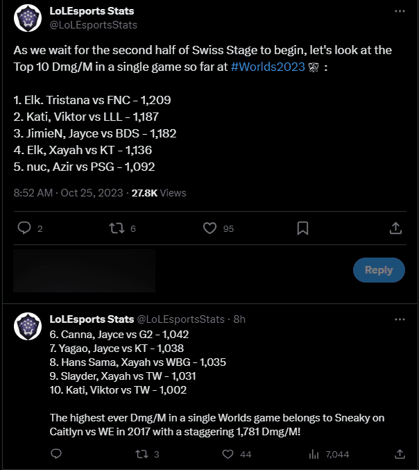 Kati has 2 damage per minute stats in the top 10 of the tournament before the FNC - C9 match