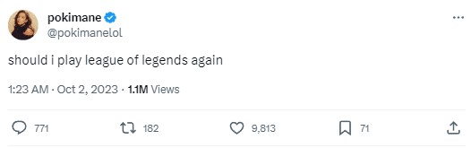Female streamer Pokimane suggests returning to League of Legends