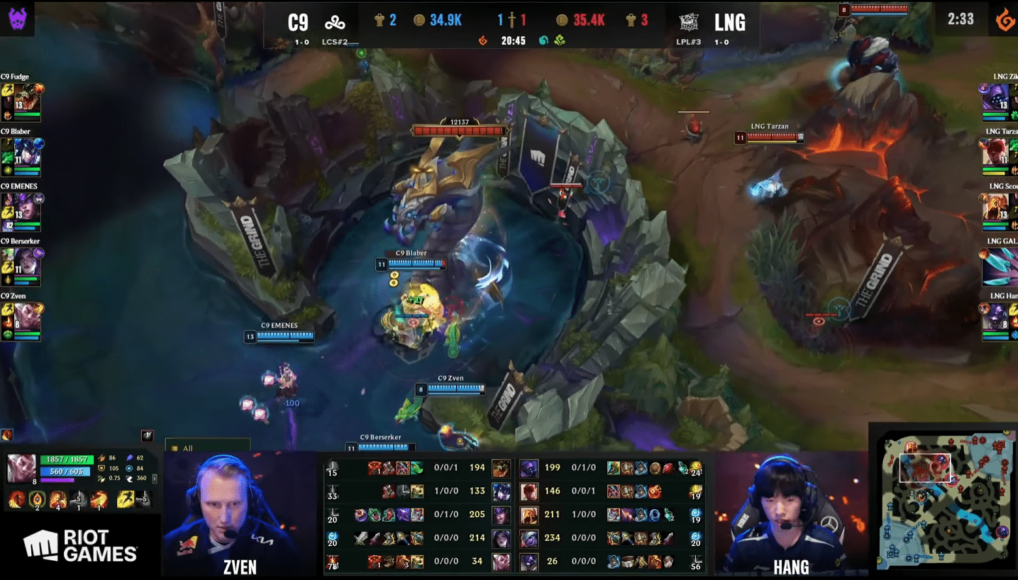 After the pause, Blaber avoided LNG's Red Buff and attacked Baron