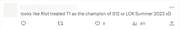 Another fan notes that Riot treats T1 as if they are the reigning champions of Worlds 2022 and the Summer Split