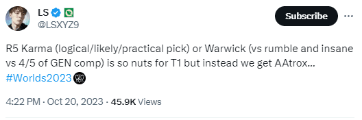 Commentator LS also agrees that T1's mistake was picking Aatrox