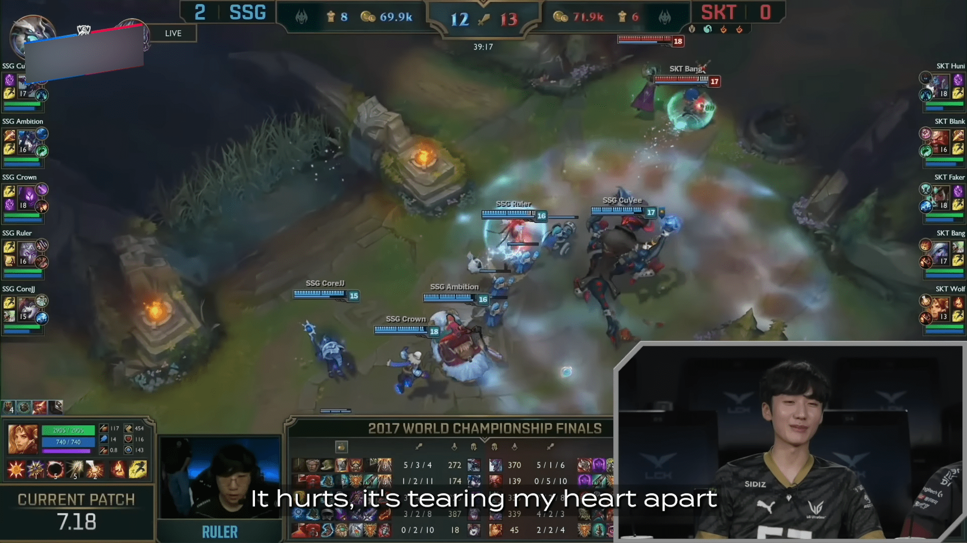 Peanut visibly unhappy watching the SKT T1 - SSG match from 2017