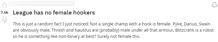 Fans realize that despite many champions using pulling skills in LoL, they are mostly male