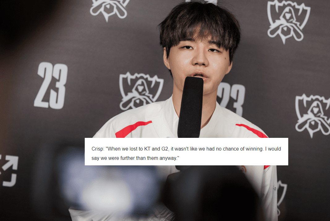 Crisp confidently asserts that G2 or KT will not perform better than WBG in this year's Worlds