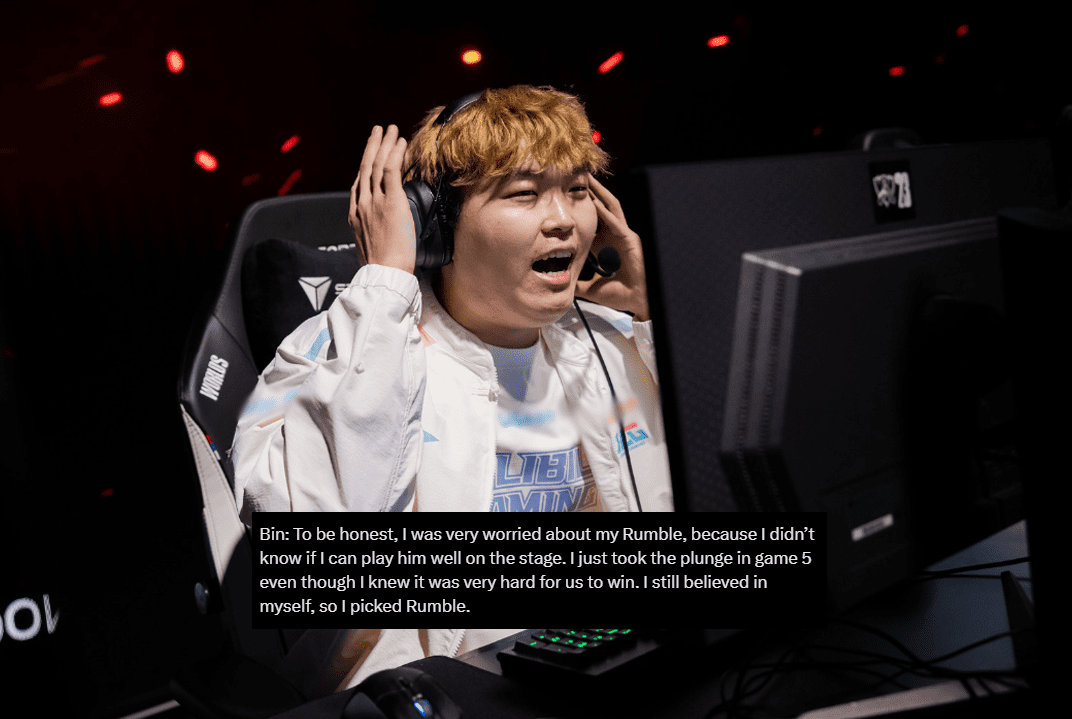 Bin admitted he had only been practicing Rumble a few days before using it against Gen.G