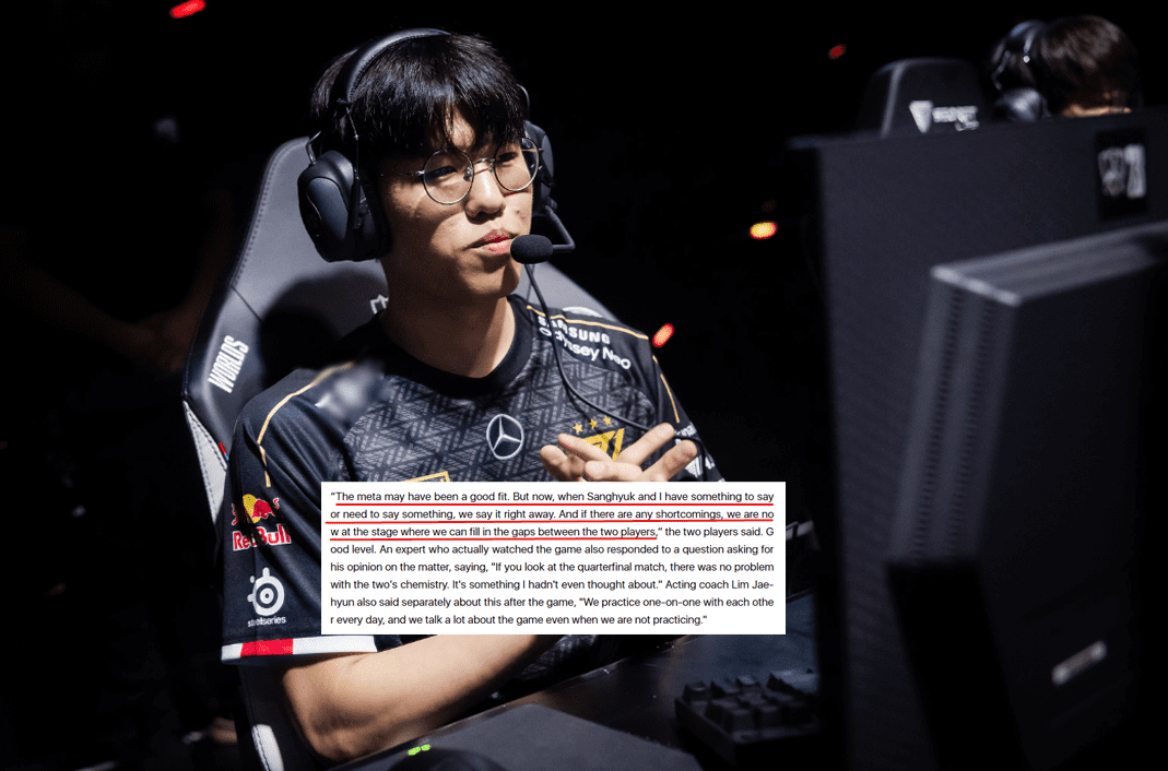 Oner revealed that he performs better thanks to improved training and communication with Faker