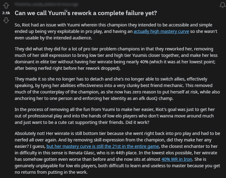 The community has pointed out that Yuumi is the worst rework of the year from Riot