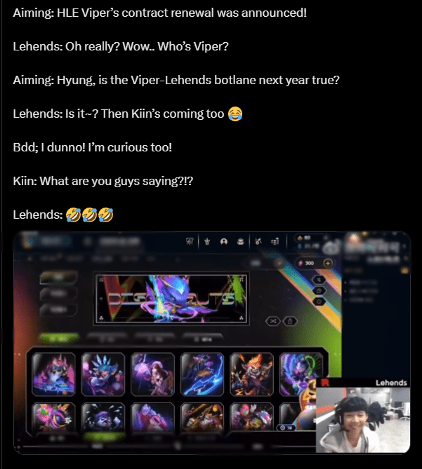 KT players even joked about the rumor of Lehends and Kiin joining HLE