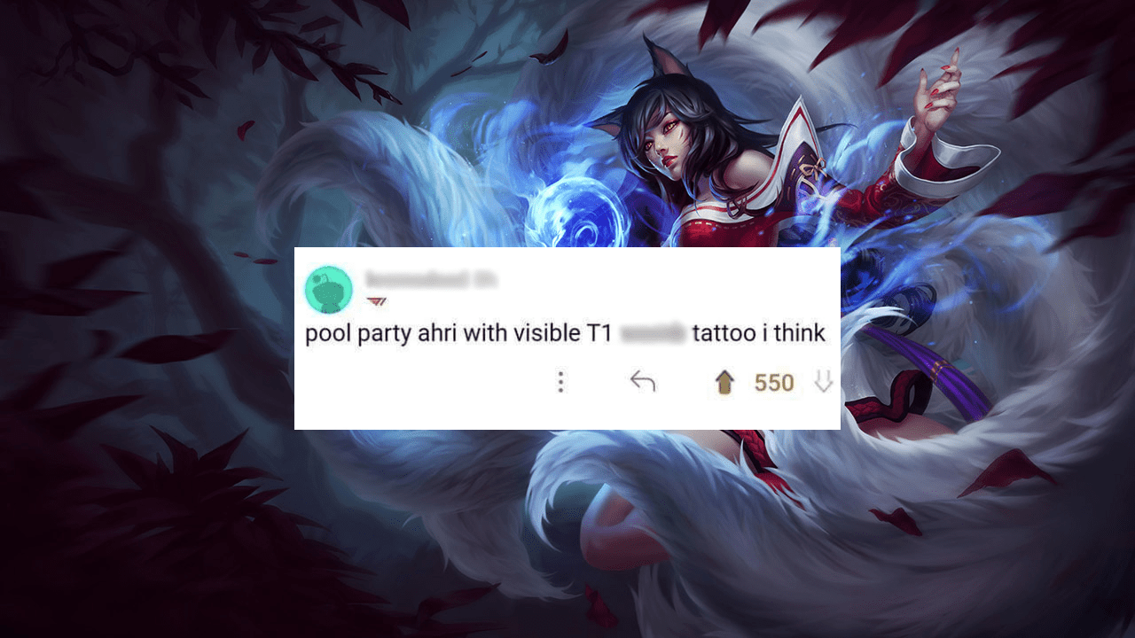 The bold idea for Pool Party Ahri skin with T1 logo tattoo received support from many gamers
