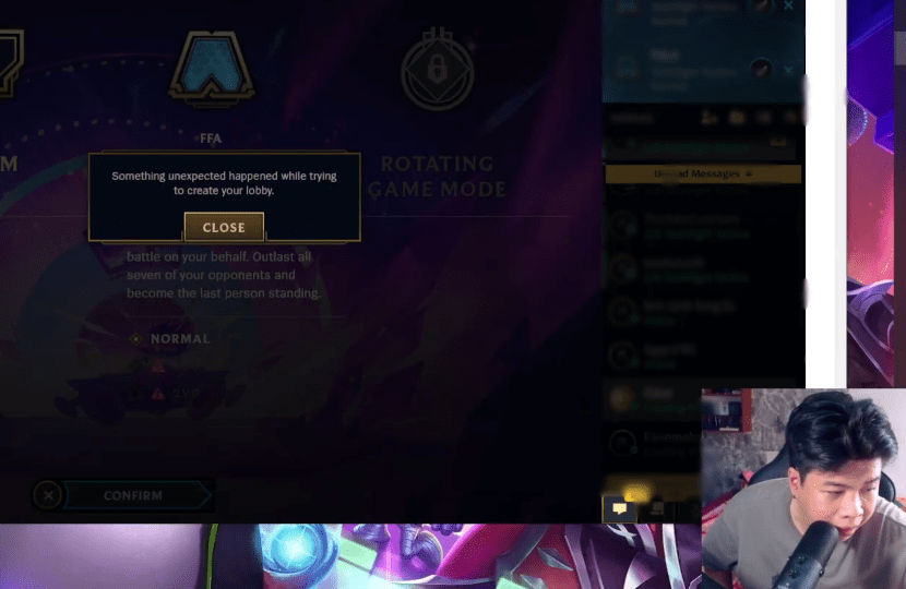 Even content creators for Teamfight Tactics encountered errors and couldn't create matches