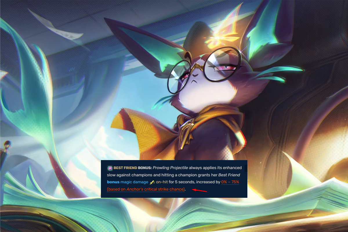 The buff ability from the Q skill based on critical strike chance limits the number of champions that can partner with this character