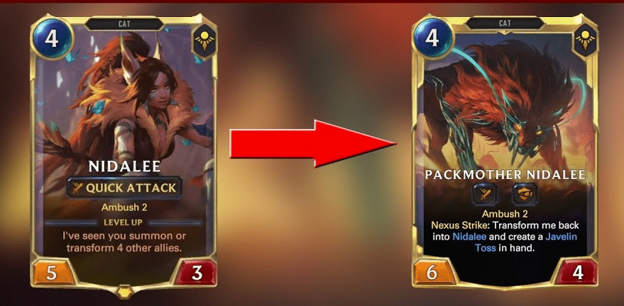 For example, with the champion card Nidalee, if players do not research Legends of Runeterra, they may struggle to understand what the 'Ambush' effect is
