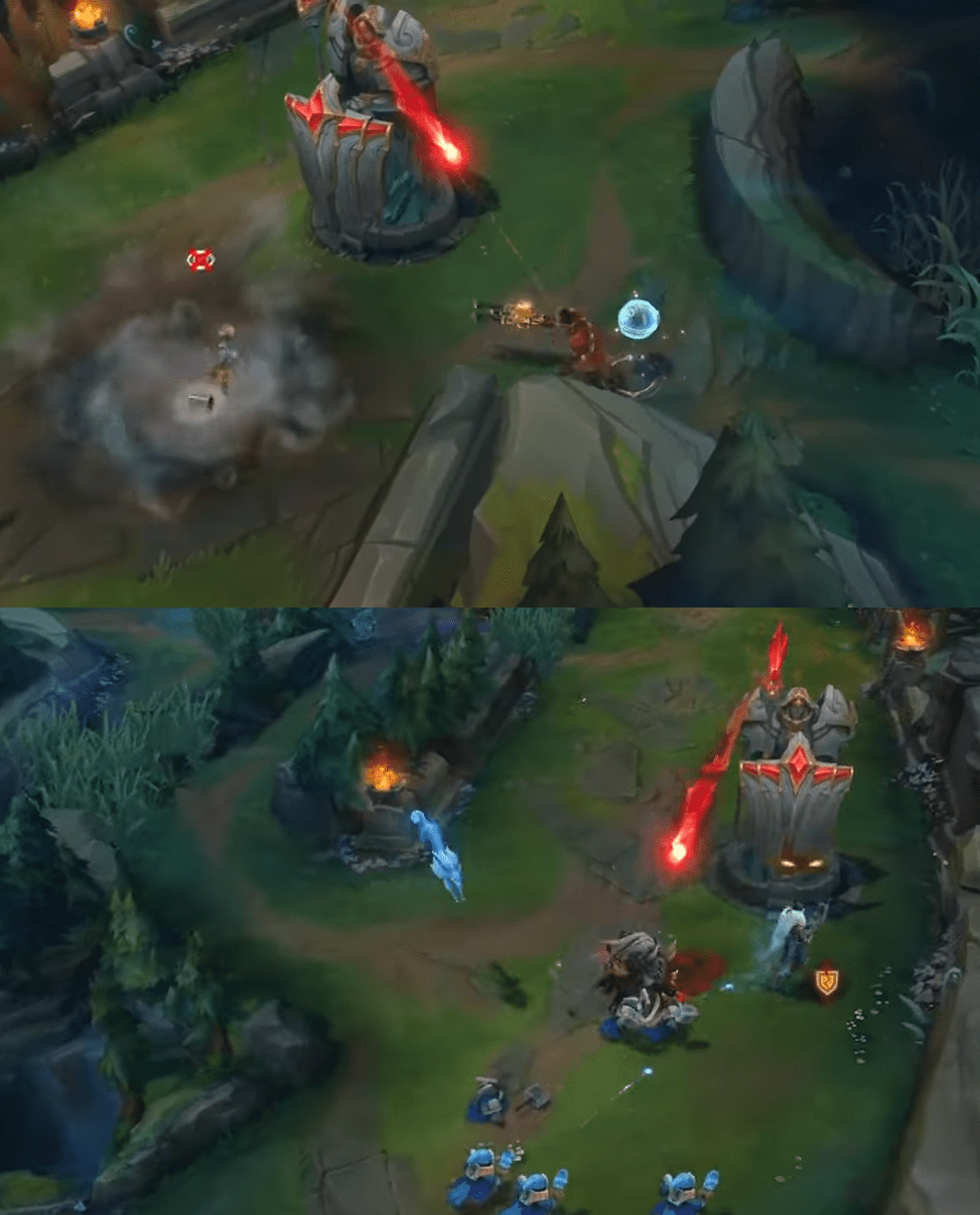 The area near the Red team's Mid Lane and Bot Lane turret is also very different from the current state