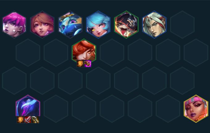 The complete composition at the end of the game with 6 Rage units