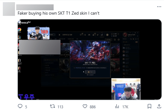 Fans can’t believe that it took this long for Faker to have the SKT T1 Zed skin