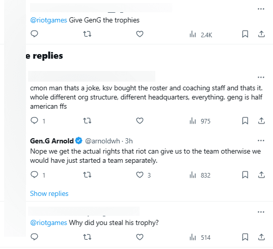 Many fans continue to debate the COO's statements regarding Gen.G