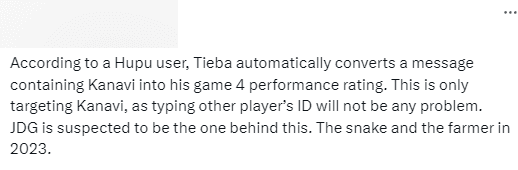 LPL fans reported that when someone comments on HUPU with Kanavi's name, it shows this player's score in the Semifinal