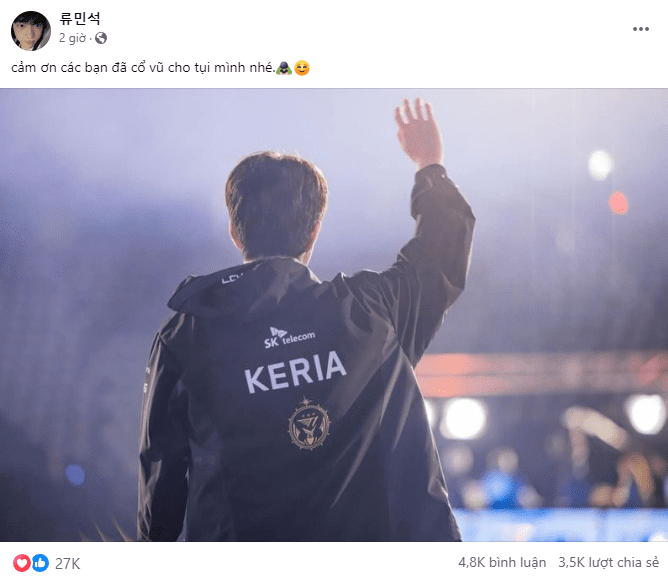Keria's Vietnamese post on his personal page