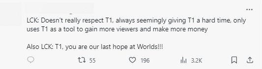 T1 fans facing the prospect of their team needing to keep the LCK's hope alive