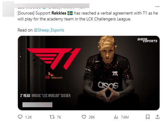 Rekkles is rumored to join T1's Academy team