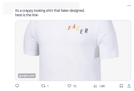 The shirt designed by Faker with Nike years ago