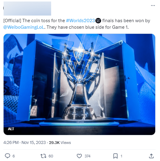 WBG will choose the Blue side for game 1 of the final against T1