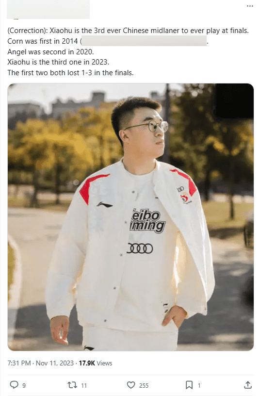 Xiaohu will be the third Chinese Mid Laner to reach a finals match of a Worlds