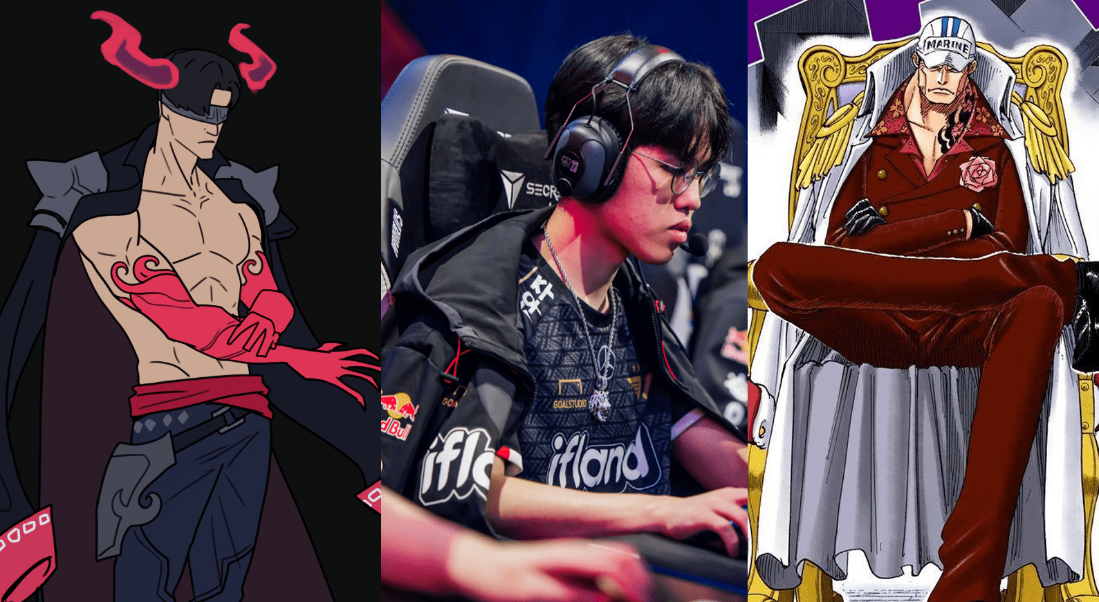 Oner's coat style during matches also resembles the admirals in One Piece, which is featured in the Lee Sin skin