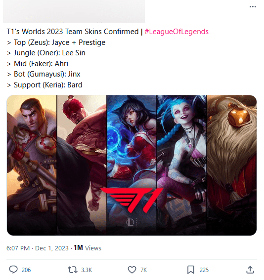Recently, news emerged about T1 'finalizing' the champions receiving champion skins