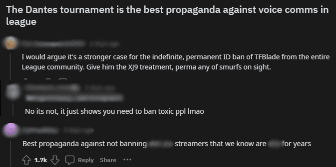 The League of Legends community is outraged and demands Riot to permanently ban TF Blade and other toxic streamers