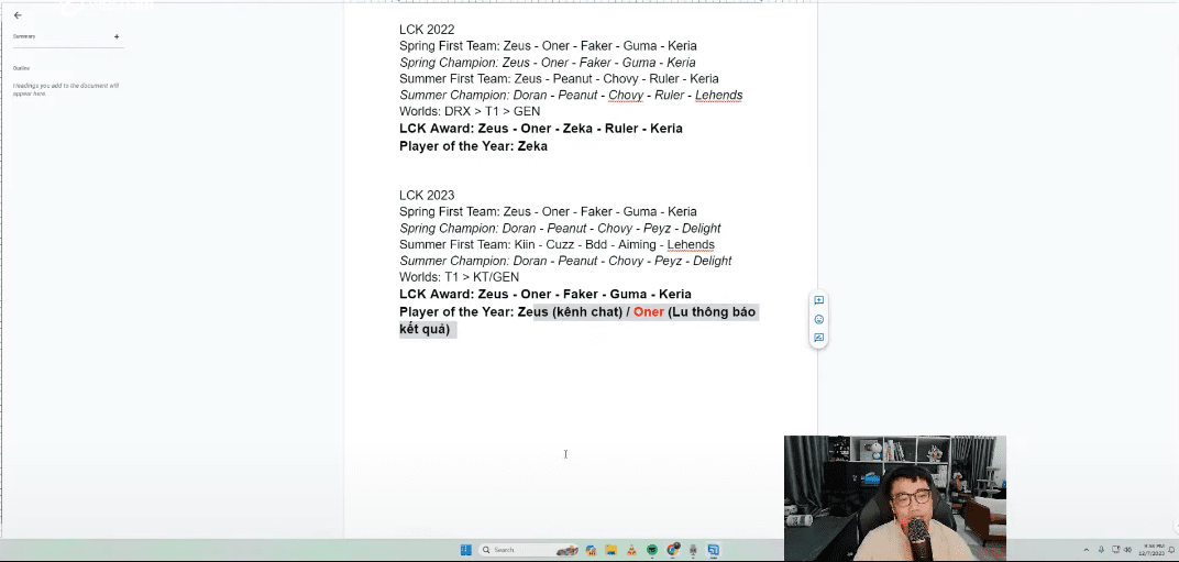 He also analyzed two players who could achieve POTY are Zeus and Oner