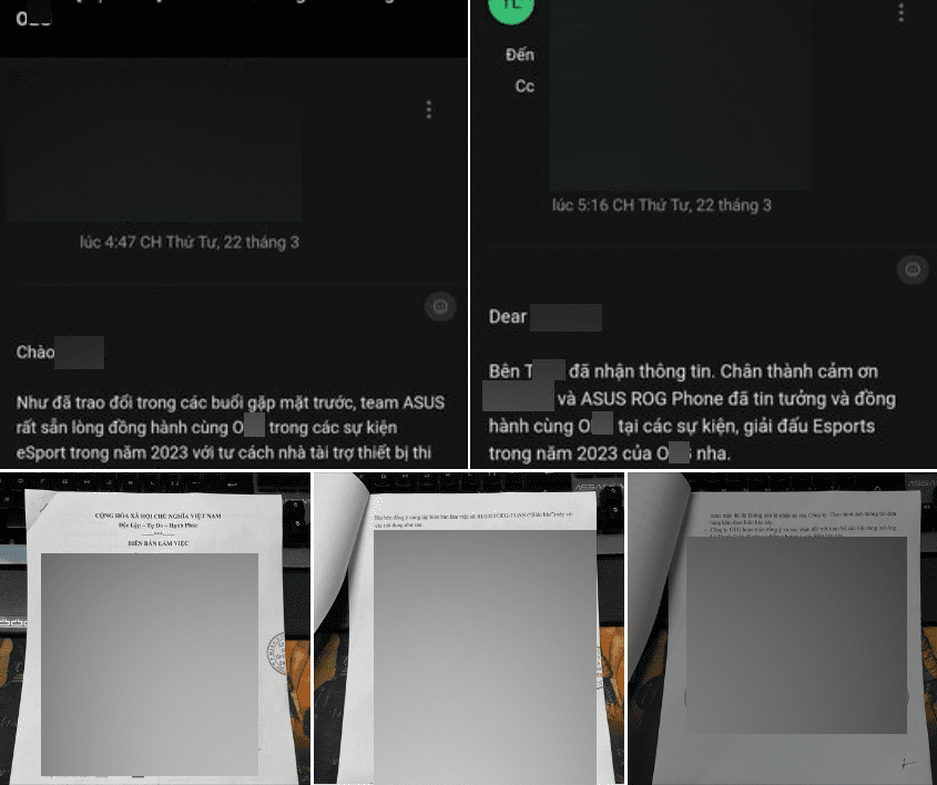 Images related to the email and collaboration contract between the commentator and ASUS