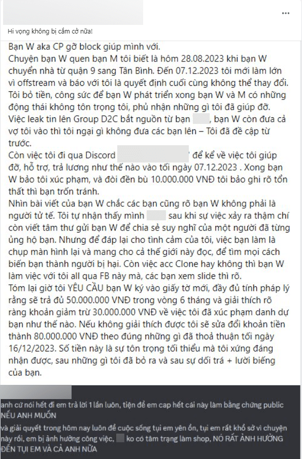 Mr. H discovered that the female streamer did not fulfill the agreement and demanded back all investments
