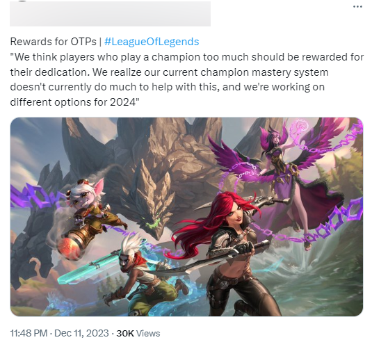 Riot stated that they will "upgrade the Mastery Points system in 2024"