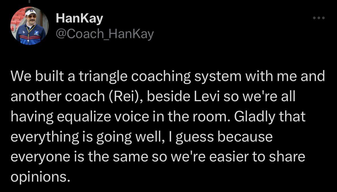 Coach Hankay shares about Levi being both a player and an equal member in the coaching staff
