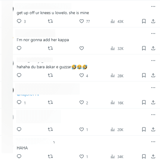 Many comments tease the male player