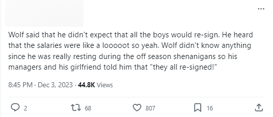 Korean netizens say Wolf was also surprised that all members re-signed with T1 and he only found out thanks to his girlfriend