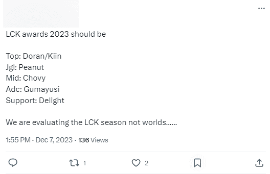 Some fans hope that the LCK will bring the true meaning of the award, which is for the entire year, not just Worlds