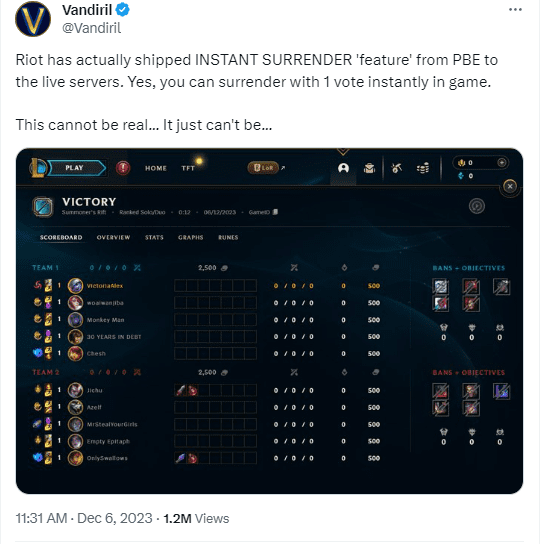 No one knows why the 'Quick Surrender' mode being tested appeared in the official client