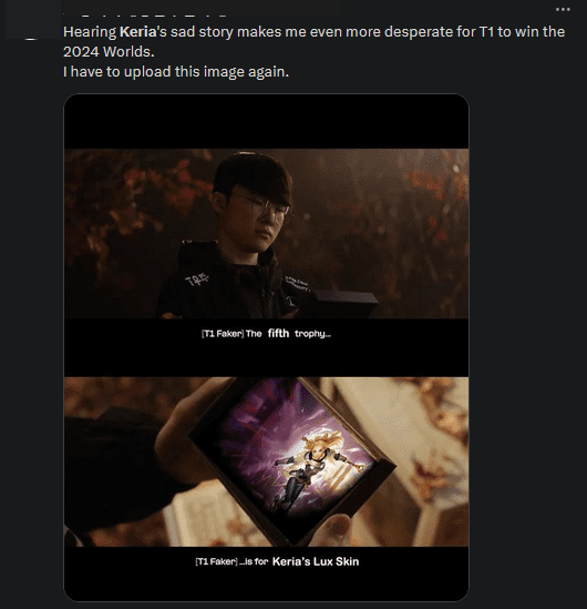 Fans set the goal for T1 to win the 2024 WC so that Keria can have the Lux skin
