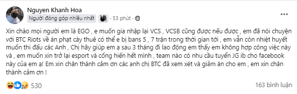 EGO's post reflects his desire to return to professional play