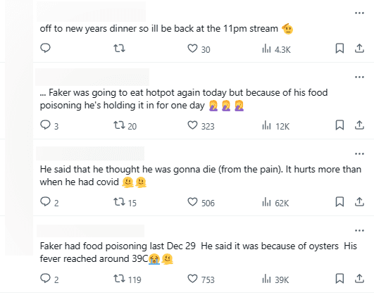 Faker reveals he suffered food poisoning to the extent of fever and pain worse than when he had COVID-19