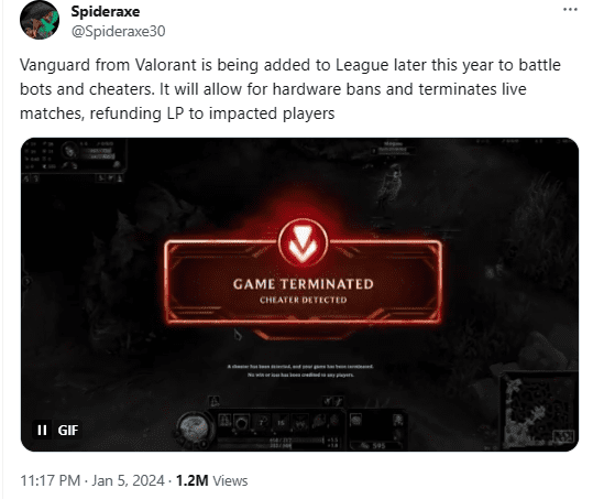 According to Spideraxe, Vanguard will detect and immediately handle violating accounts, ending the match and returning LP to those not involved