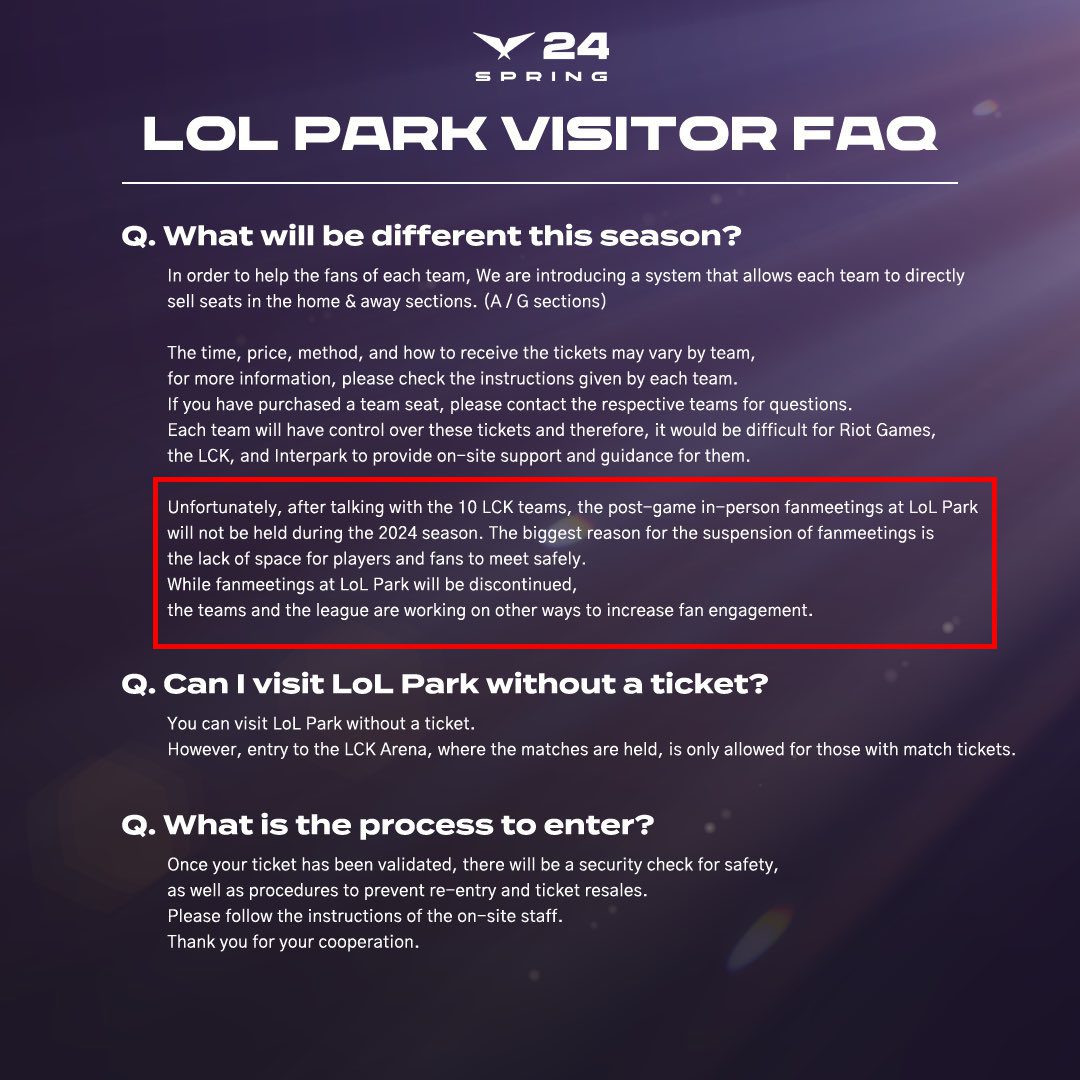 Ruler also condemns the LCK for not organizing fan meetings after each match anymore, despite it being a feature of the LCK, citing safety concerns for players (the highlighted section in red)
